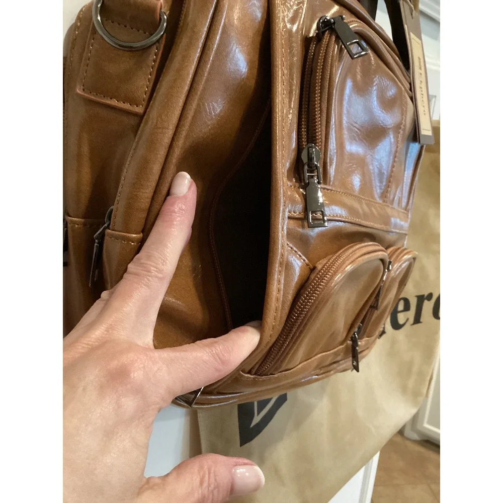 Ekphero Brown Faux Leather Briefcase‎ Messenger Bag Laptop Bag with Strap - Picture 10 of 12